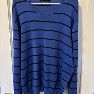 Ralph Lauren Blue and Black Striped Crewneck Sweater